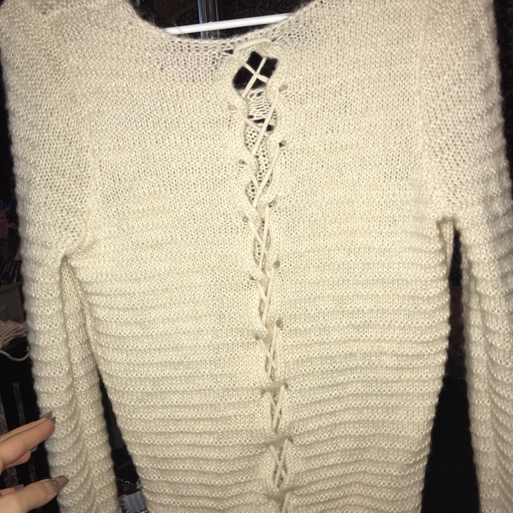 Lace up back knit sweater